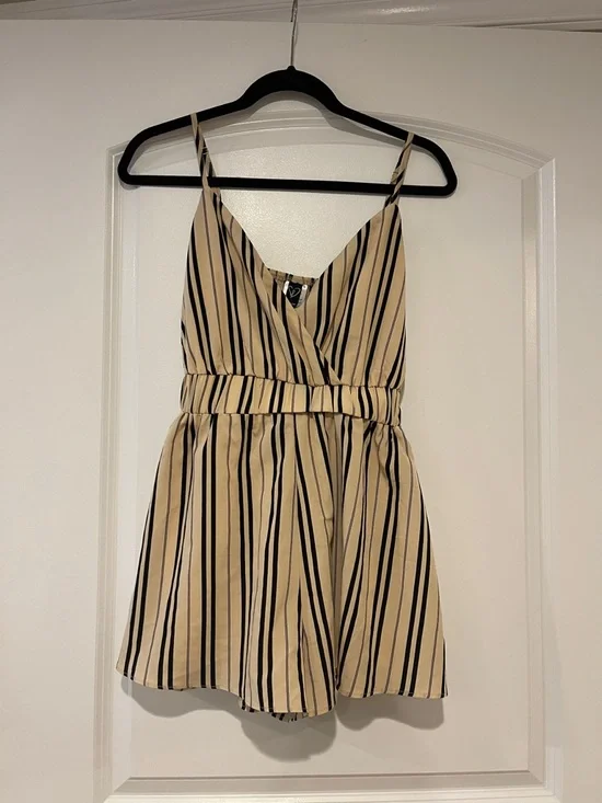 Windsor Beige and Black Striped Romper - Picture 1 of 4